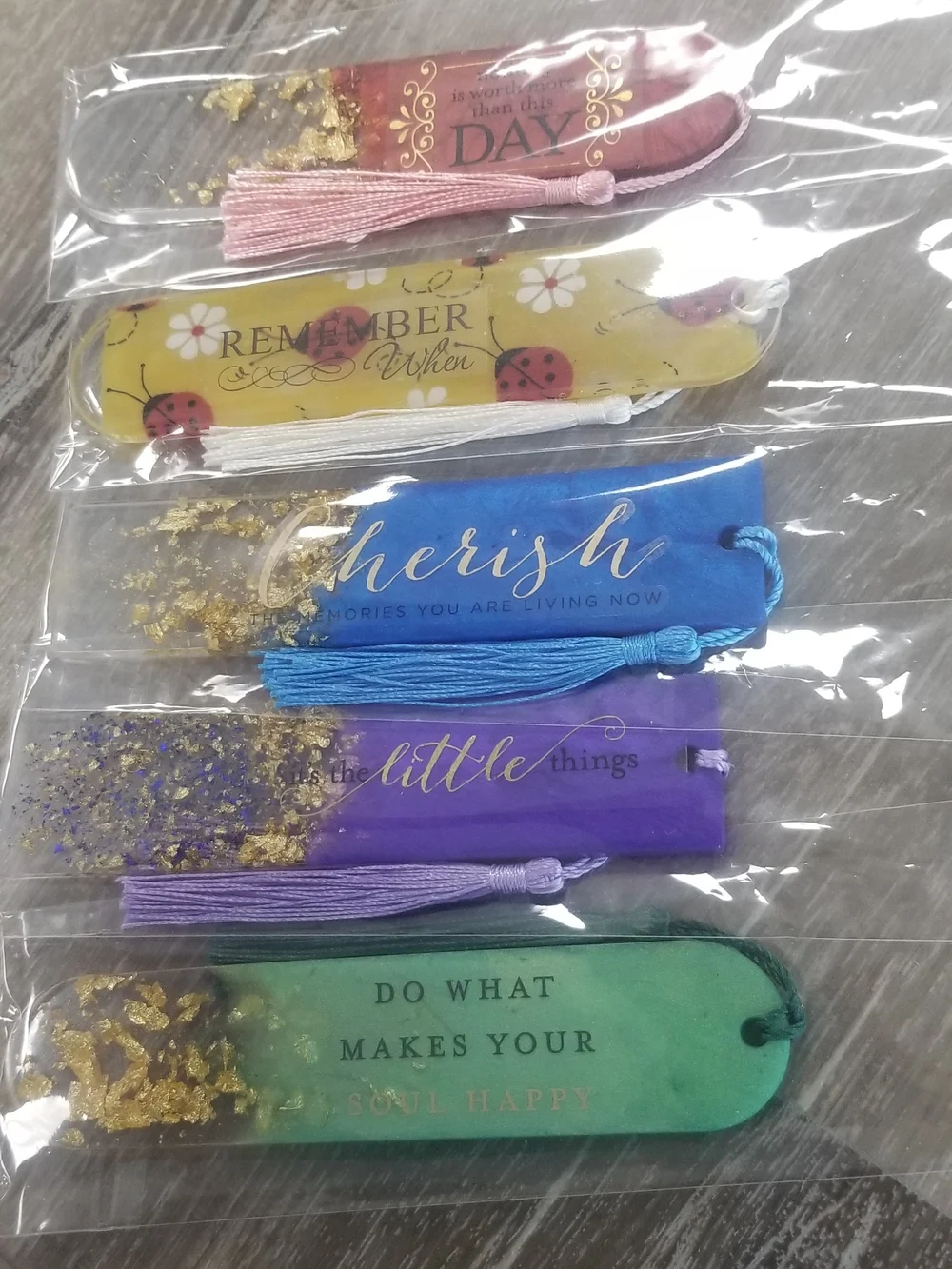 Inspirational Tassel Bookmarks - Set of 5 (Pink, Yellow, Blue, Purple, Green)